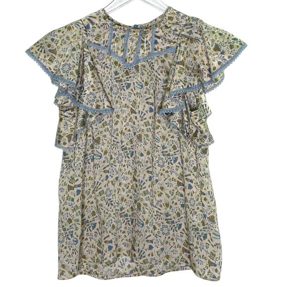 Sabina Musayev XS Mandy Top Sage Print Peplum Sleeve Floral Cottage - Picture 2 of 9